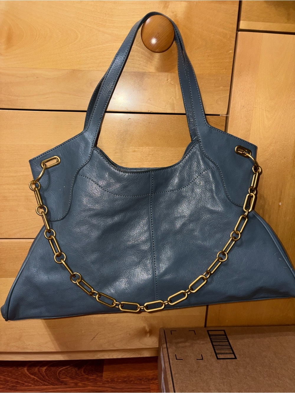 Vince Camuto Blue Leather Shoulder Bag with Gold Chain